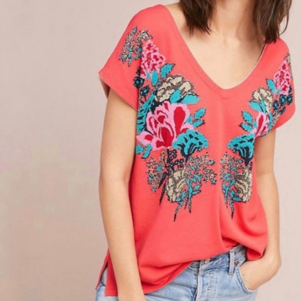 Anthropologie Aldomartins Floral Sweater Top EUC